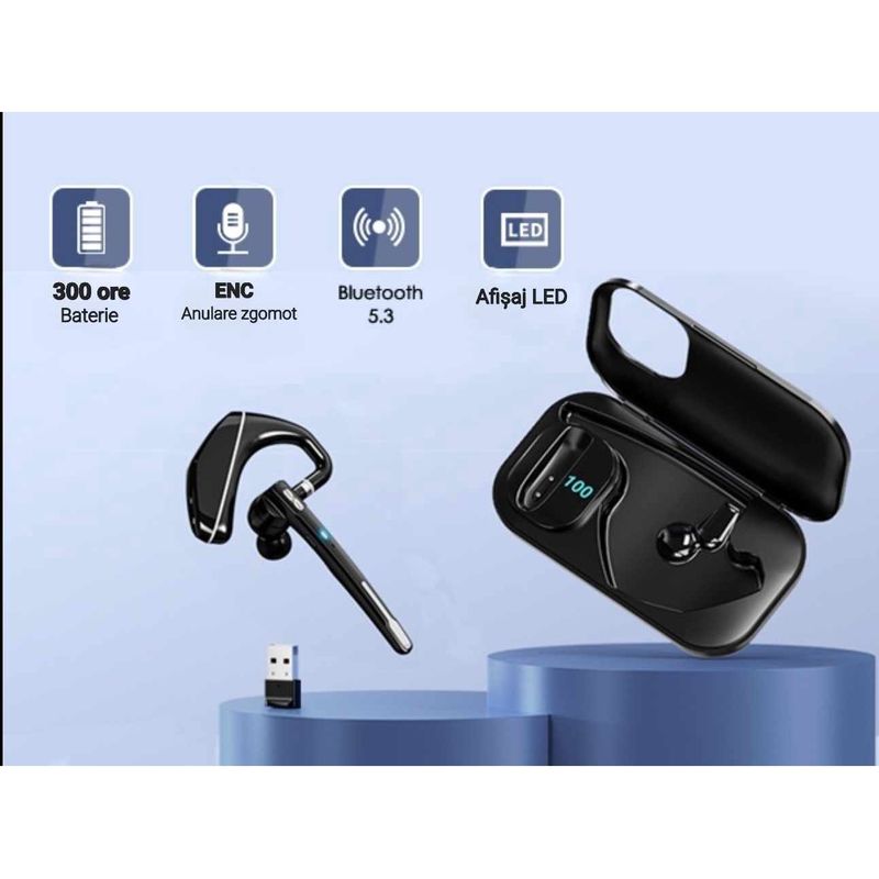 TV, Audio-Video si Foto - Portabile audio - Casti audio - Casca Bluetooth CerCip A6L, Autonomie baterie 25 ore, Carcasa de incarcare, Anulare zgomot, Multipoint - Infinity.ro