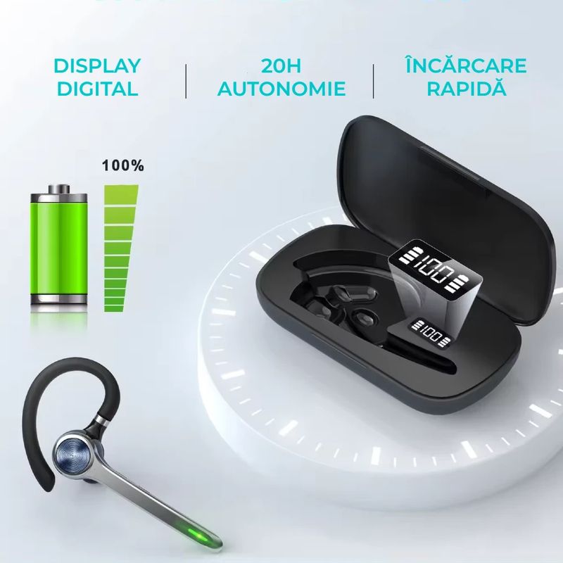TV, Audio-Video si Foto - Portabile audio - Casti audio - Casca Bluetooth CerCip G7, Autonomie baterie 23 ore, Anulare zgomot, Multipoint, Incarcare in carcasa, Culoare Negru - Infinity.ro