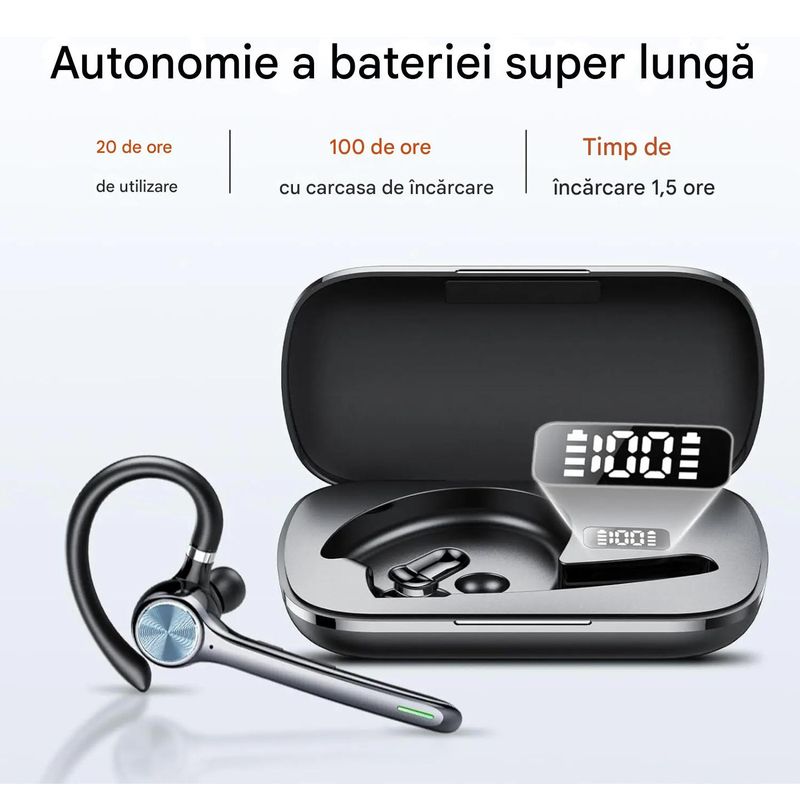 TV, Audio-Video si Foto - Portabile audio - Casti audio - Casca Bluetooth CerCip G7, Autonomie baterie 23 ore, Anulare zgomot, Multipoint, Incarcare in carcasa, Culoare Negru - Infinity.ro