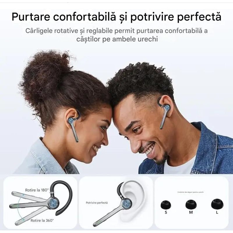 TV, Audio-Video si Foto - Portabile audio - Casti audio - Casca Bluetooth CerCip G7, Autonomie baterie 23 ore, Anulare zgomot, Multipoint, Incarcare in carcasa, Culoare Negru - Infinity.ro