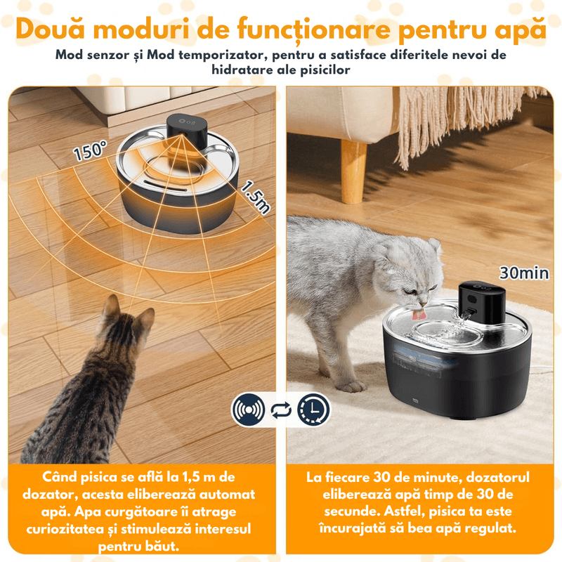 Petshop - Accesorii petshop - Castroane si adapatori - Dispenser apa automat tip Fantana inteligenta pentru pisici si caini, Dasbo®, Capacitate 3.2L, cu Sensor, wireless - Infinity.ro