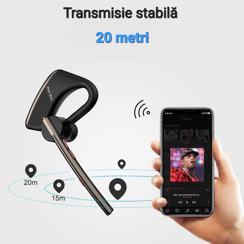 TV, Audio-Video si Foto - Portabile audio - Casti audio - Casca Bluetooth New Bee M50, Baterie 24 ore, Reducere zgomot DSP, Cu husa, Sunet HD, Multipoint, Universala - Infinity.ro