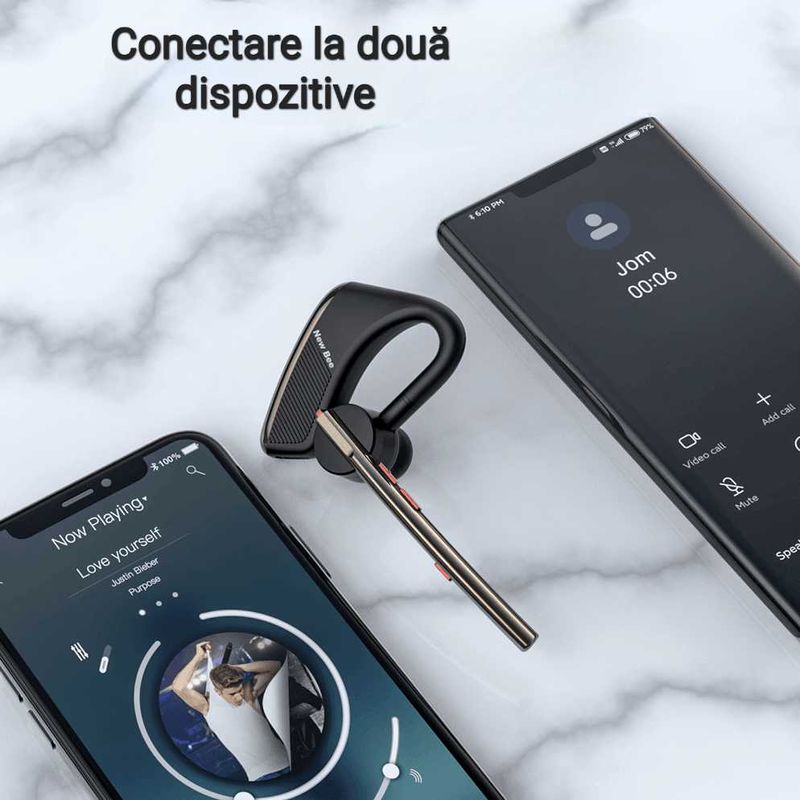 TV, Audio-Video si Foto - Portabile audio - Casti audio - Casca Bluetooth New Bee M50, Baterie 24 ore, Reducere zgomot DSP, Cu husa, Sunet HD, Multipoint, Universala - Infinity.ro