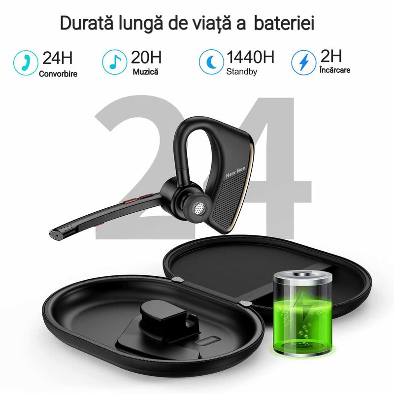 TV, Audio-Video si Foto - Portabile audio - Casti audio - Casca Bluetooth New Bee M50, Baterie 24 ore, Reducere zgomot DSP, Cu husa, Sunet HD, Multipoint, Universala - Infinity.ro