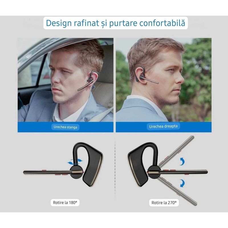 TV, Audio-Video si Foto - Portabile audio - Casti audio - Casca Bluetooth New Bee M50, Baterie 24 ore, Reducere zgomot DSP, Cu husa, Sunet HD, Multipoint, Universala - Infinity.ro