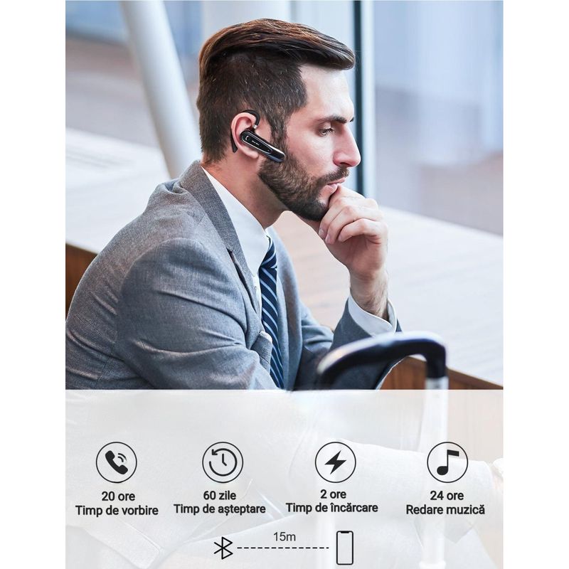 TV, Audio-Video si Foto - Portabile audio - Casti audio - Casca Bluetooth New Bee LC-B45, Baterie 20 ore, Anulare zgomot AI, Doua microfoane, Multipoint, Culoare Negru - Infinity.ro