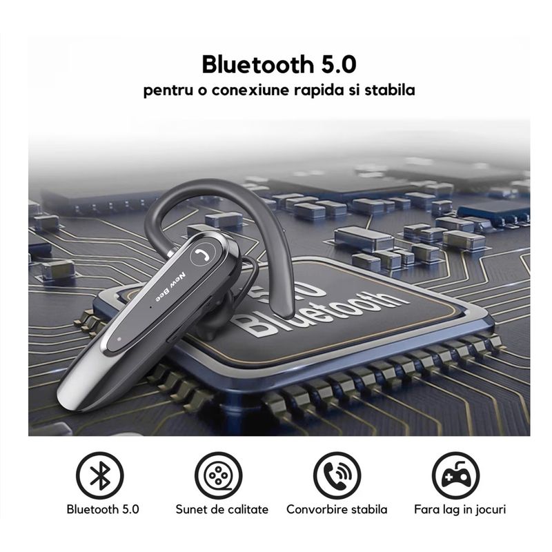 TV, Audio-Video si Foto - Portabile audio - Casti audio - Casca Bluetooth New Bee LC-B45, Baterie 20 ore, Anulare zgomot AI, Doua microfoane, Multipoint, Culoare Negru - Infinity.ro