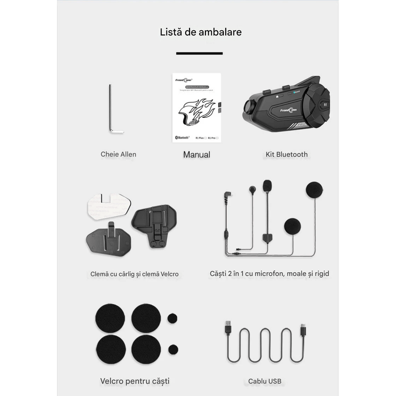 TV, Audio-Video si Foto - Portabile audio - Casti audio - Casca Bluetooth pentru Moto FreedConn R1 Pro, Autonomie baterie 48 ore, Camera 2K, Wifi, Intercom 6 persoane, 1000m - Infinity.ro