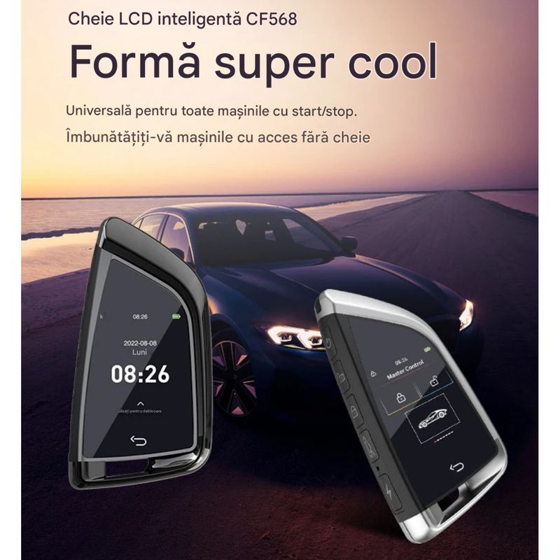 Auto si Moto - Electronice auto - Sisteme de inchidere centralizata - Cheie Auto Smart cu Display 568, Activare Keyless Entry, 4 butoane, LCD cu touchscreen - Infinity.ro