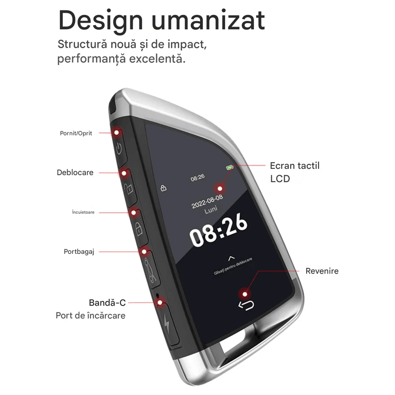 Auto si Moto - Electronice auto - Sisteme de inchidere centralizata - Cheie Auto Smart cu Display 568, Activare Keyless Entry, 4 butoane, LCD cu touchscreen - Infinity.ro