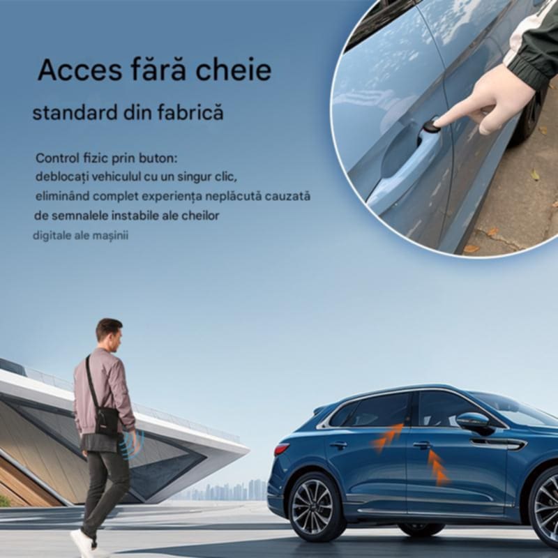 Auto si Moto - Electronice auto - Sisteme de inchidere centralizata - Cheie Auto Smart CF400, Activare Keyless Entry, 3 butoane, Smart Car Key cu buton mobil - Infinity.ro