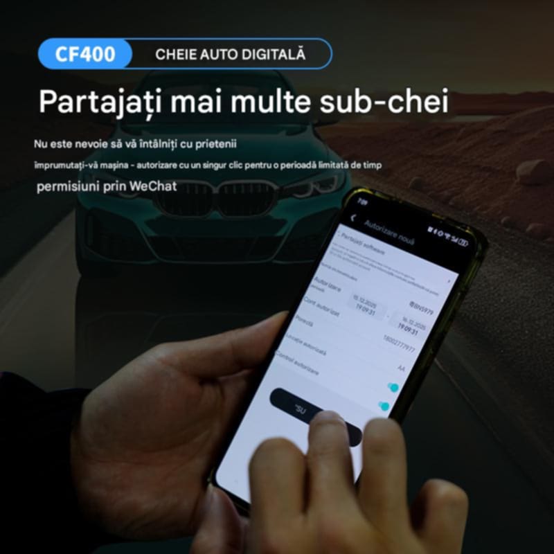 Auto si Moto - Electronice auto - Sisteme de inchidere centralizata - Cheie Auto Smart CF400, Activare Keyless Entry, 3 butoane, Smart Car Key cu buton mobil - Infinity.ro