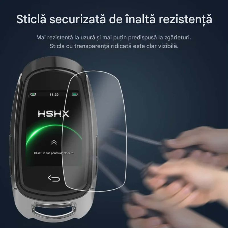 Auto si Moto - Electronice auto - Sisteme de inchidere centralizata - Cheie Auto Smart cu Display SK05 Argintiu, Activare Keyless Entry, 4 butoane, LCD cu touchscreen - Infinity.ro