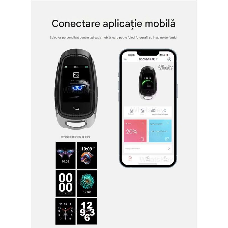 Auto si Moto - Electronice auto - Sisteme de inchidere centralizata - Cheie Auto Smart cu Display SK05 Argintiu, Activare Keyless Entry, 4 butoane, LCD cu touchscreen - Infinity.ro