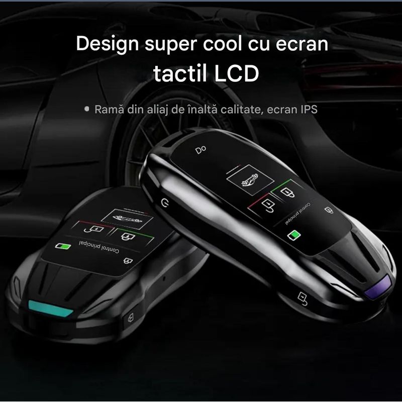 Auto si Moto - Electronice auto - Sisteme de inchidere centralizata - Cheie Auto Smart cu Display SK05 Argintiu, Activare Keyless Entry, 4 butoane, LCD cu touchscreen - Infinity.ro
