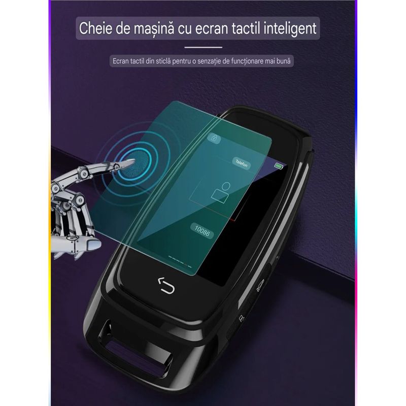 Auto si Moto - Electronice auto - Sisteme de inchidere centralizata - Cheie Auto Smart cu Display SK05 Argintiu, Activare Keyless Entry, 4 butoane, LCD cu touchscreen - Infinity.ro