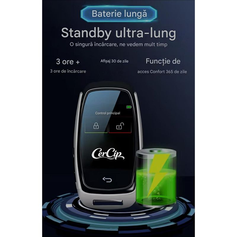 Auto si Moto - Electronice auto - Sisteme de inchidere centralizata - Cheie Auto Smart cu Display SK05 Argintiu, Activare Keyless Entry, 4 butoane, LCD cu touchscreen - Infinity.ro