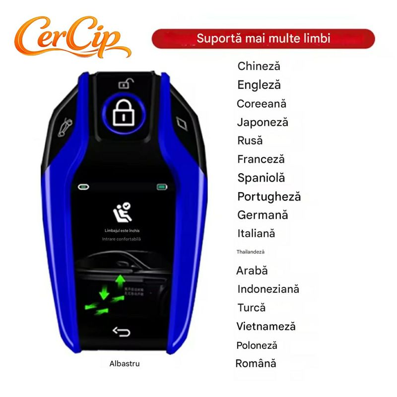 Auto si Moto - Electronice auto - Sisteme de inchidere centralizata - Cheie Auto Smart cu display SK01, Activare Keyless Entry, 4 butoane, LCD cu touchscreen, Smart Car Key - Infinity.ro