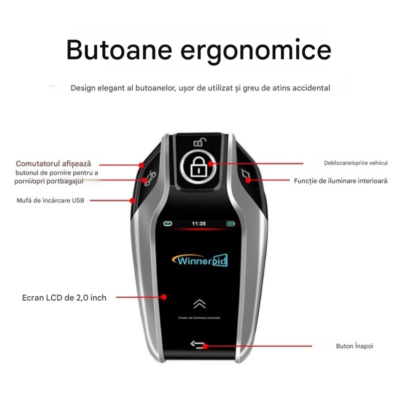 Auto si Moto - Electronice auto - Sisteme de inchidere centralizata - Cheie Auto Smart cu display SK01, Activare Keyless Entry, 4 butoane, LCD cu touchscreen, Smart Car Key - Infinity.ro