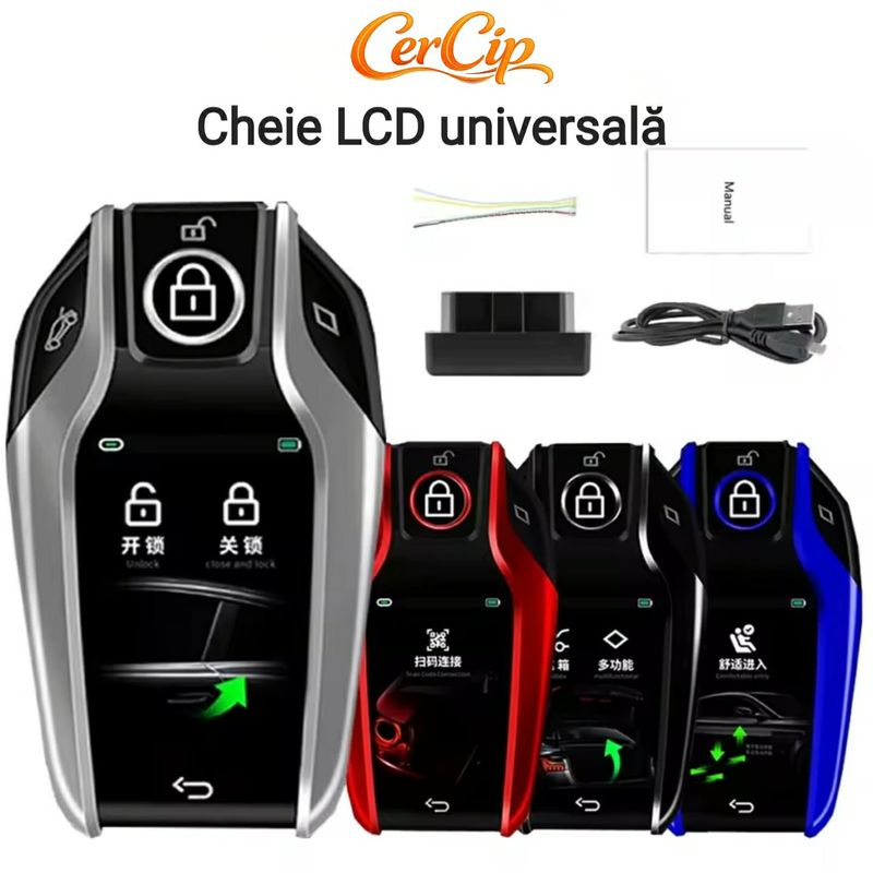 Auto si Moto - Electronice auto - Sisteme de inchidere centralizata - Cheie Auto Smart cu display SK01, Activare Keyless Entry, 4 butoane, LCD cu touchscreen, Smart Car Key - Infinity.ro