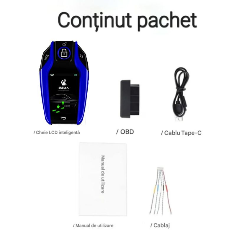 Auto si Moto - Electronice auto - Sisteme de inchidere centralizata - Cheie Auto Smart cu display SK01, Activare Keyless Entry, 4 butoane, LCD cu touchscreen, Smart Car Key - Infinity.ro