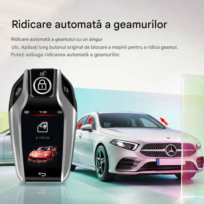 Auto si Moto - Electronice auto - Sisteme de inchidere centralizata - Cheie Auto Smart cu display SK01, Activare Keyless Entry, 4 butoane, LCD cu touchscreen, Smart Car Key - Infinity.ro