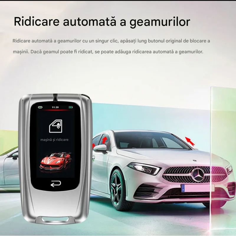 Auto si Moto - Electronice auto - Sisteme de inchidere centralizata - Cheie Auto Smart cu LAMA DE URGENTA, Activare Keyless Entry, 4 butoane, LCD cu touchscreen - Infinity.ro