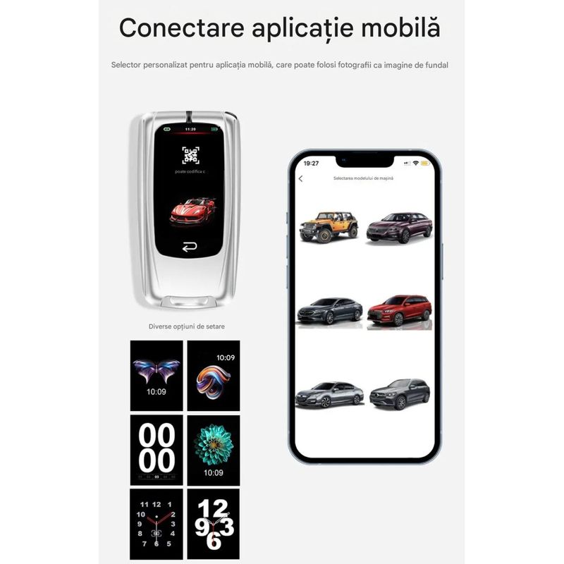 Auto si Moto - Electronice auto - Sisteme de inchidere centralizata - Cheie Auto Smart cu LAMA DE URGENTA, Activare Keyless Entry, 4 butoane, LCD cu touchscreen - Infinity.ro