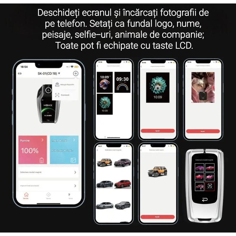 Auto si Moto - Electronice auto - Sisteme de inchidere centralizata - Cheie Auto Smart cu LAMA DE URGENTA, Activare Keyless Entry, 4 butoane, LCD cu touchscreen - Infinity.ro
