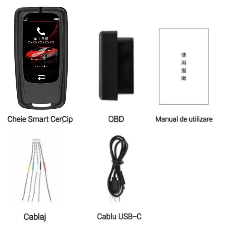 Auto si Moto - Electronice auto - Sisteme de inchidere centralizata - Cheie Auto Smart cu LAMA DE URGENTA, Activare Keyless Entry, 4 butoane, LCD cu touchscreen - Infinity.ro