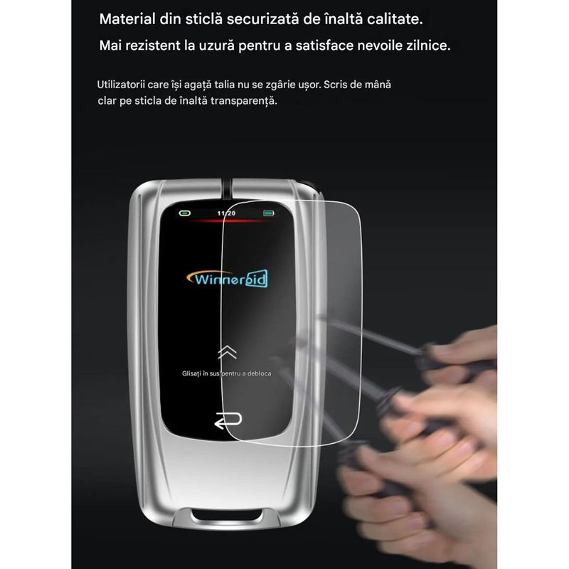 Auto si Moto - Electronice auto - Sisteme de inchidere centralizata - Cheie Auto Smart cu LAMA DE URGENTA, Activare Keyless Entry, 4 butoane, LCD cu touchscreen - Infinity.ro