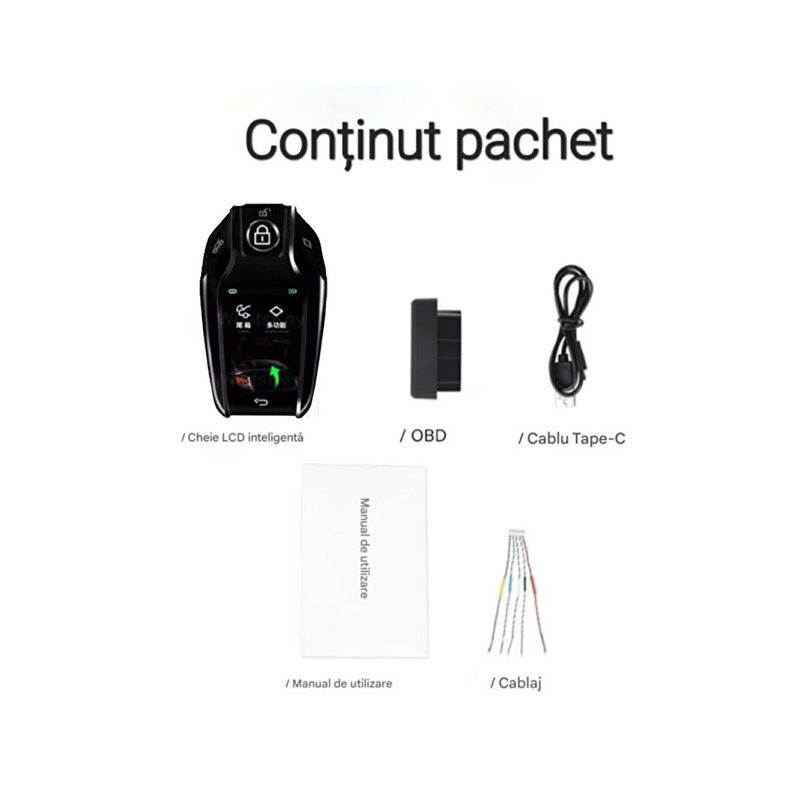 Auto si Moto - Electronice auto - Sisteme de inchidere centralizata - Cheie Auto Smart cu display SK01, Activare Keyless Entry, 4 butoane, LCD cu touchscreen, Smart Car Key - Infinity.ro