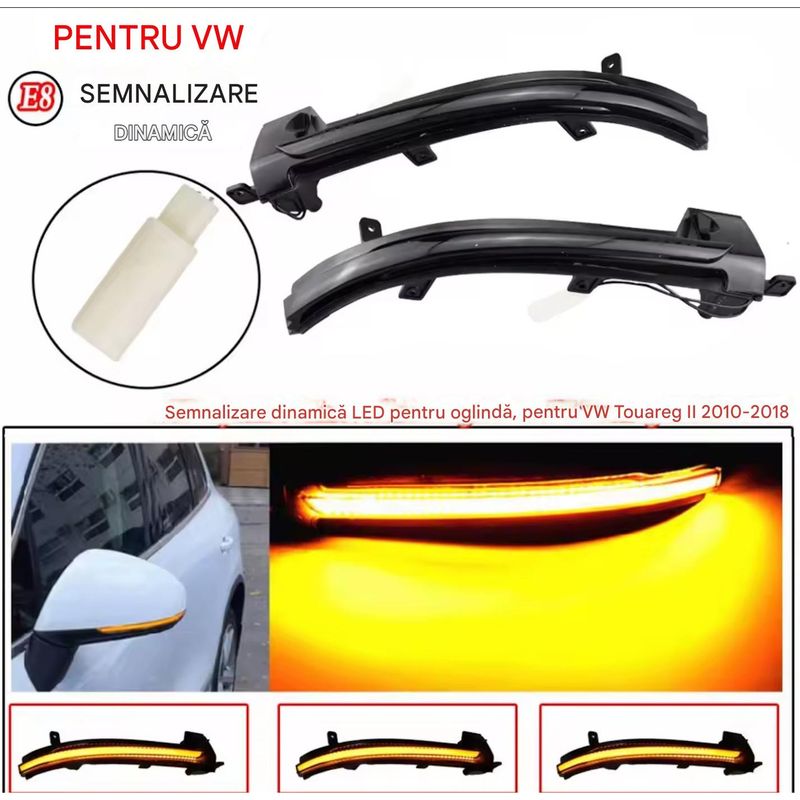 Auto si Moto - Piese auto si accesorii - Caroserie - Faruri, stopuri si proiectoare - Semnalizari dinamice oglinda VOLKSWAGEN Touareg 2 2010-2018, Lumina secventiala, Canbus Fara eroare, VK014 - Infinity.ro