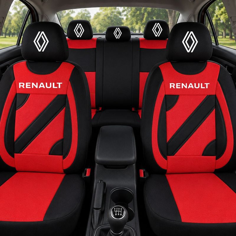 Auto si Moto - Intretinere auto - Huse auto - Set Huse Scaune Universale Nero Rosu Personalizate cu Renault Nou - Infinity.ro