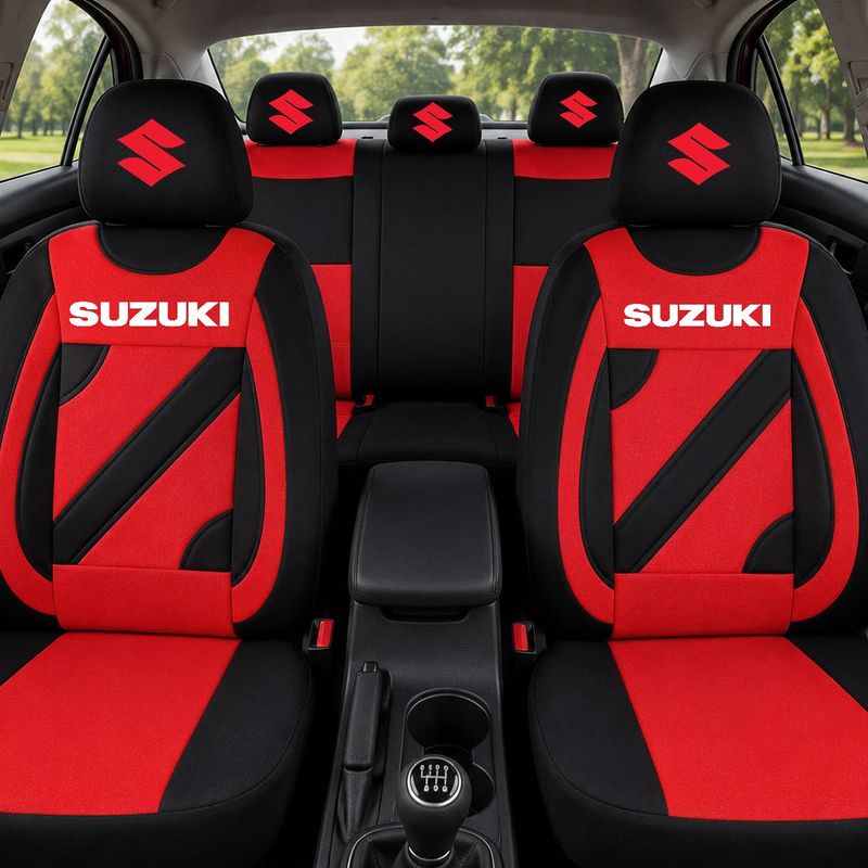Auto si Moto - Intretinere auto - Huse auto - Set Huse Scaune Universale Nero Rosu Personalizate cu Suzuki - Infinity.ro