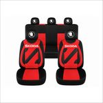 Auto si Moto - Intretinere auto - Huse auto - Set Huse Scaune Universale Nero Rosu Personalizate cu Skoda Nou - Infinity.ro