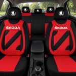 Auto si Moto - Intretinere auto - Huse auto - Set Huse Scaune Universale Nero Rosu Personalizate cu Skoda Nou - Infinity.ro