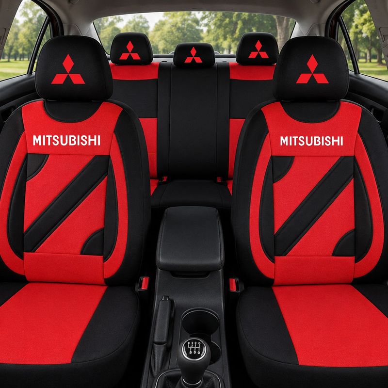 Auto si Moto - Intretinere auto - Huse auto - Set Huse Scaune Universale Nero Rosu Personalizate cu Mitsubishi - Infinity.ro
