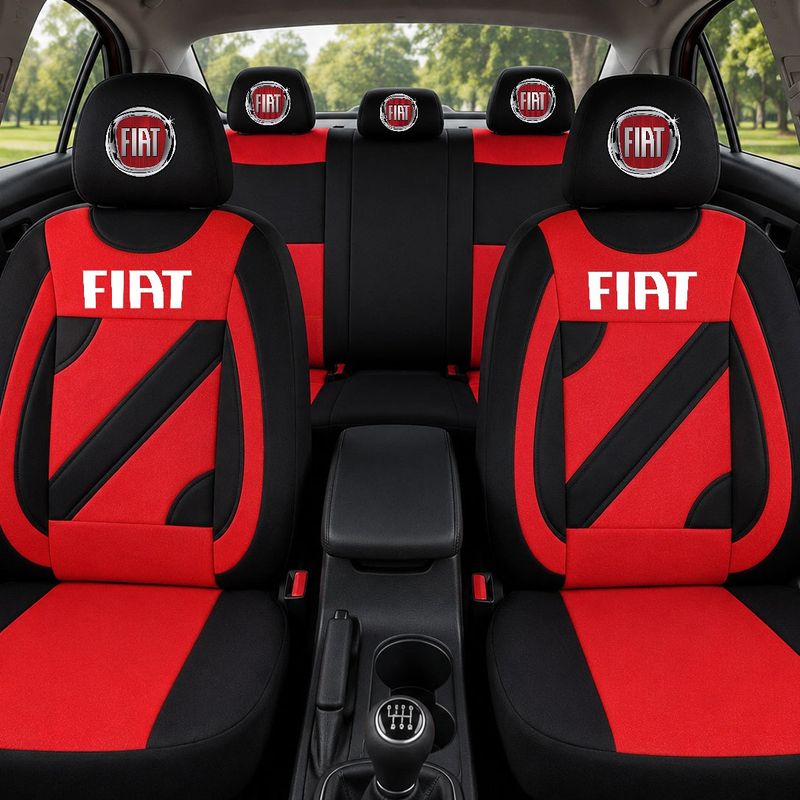 Auto si Moto - Intretinere auto - Huse auto - Set Huse Scaune Universale Nero Rosu Personalizate cu Fiat - Infinity.ro