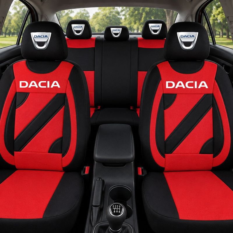 Auto si Moto - Intretinere auto - Huse auto - Set Huse Scaune Universale Nero Rosu Personalizate cu Dacia - Infinity.ro