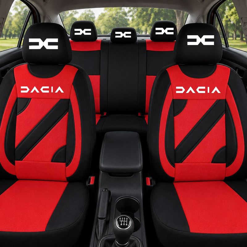 Auto si Moto - Intretinere auto - Huse auto - Set Huse Scaune Universale Nero Rosu Personalizate cu Dacia Nou - Infinity.ro