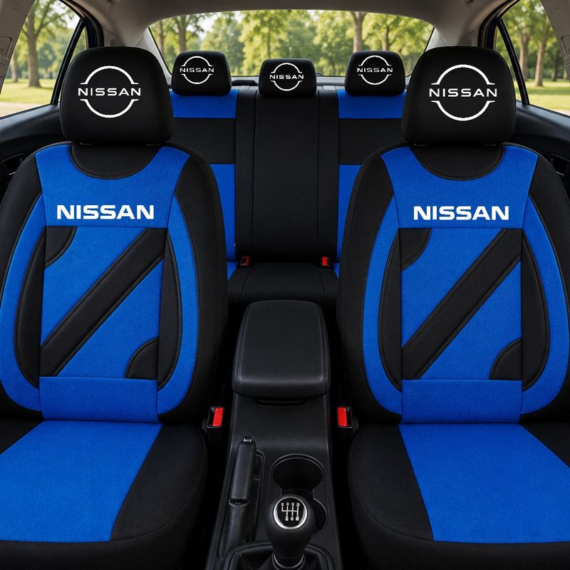 Auto si Moto - Intretinere auto - Huse auto - Set Huse Scaune Universale Nero Albastru Personalizate cu Nissan Nou - Infinity.ro