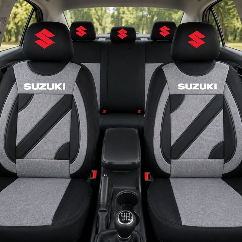 Auto si Moto - Intretinere auto - Huse auto - Set Huse Scaune Universale Nero Gri Personalizate cu Suzuki - Infinity.ro