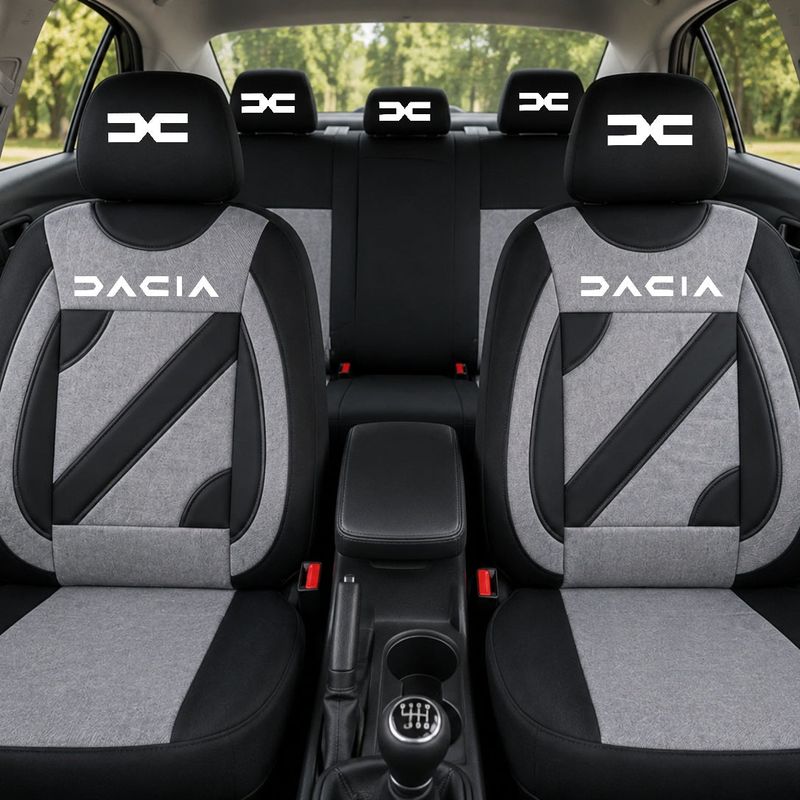 Auto si Moto - Intretinere auto - Huse auto - Set Huse Scaune Universale Nero Gri Personalizate cu Dacia Nou - Infinity.ro