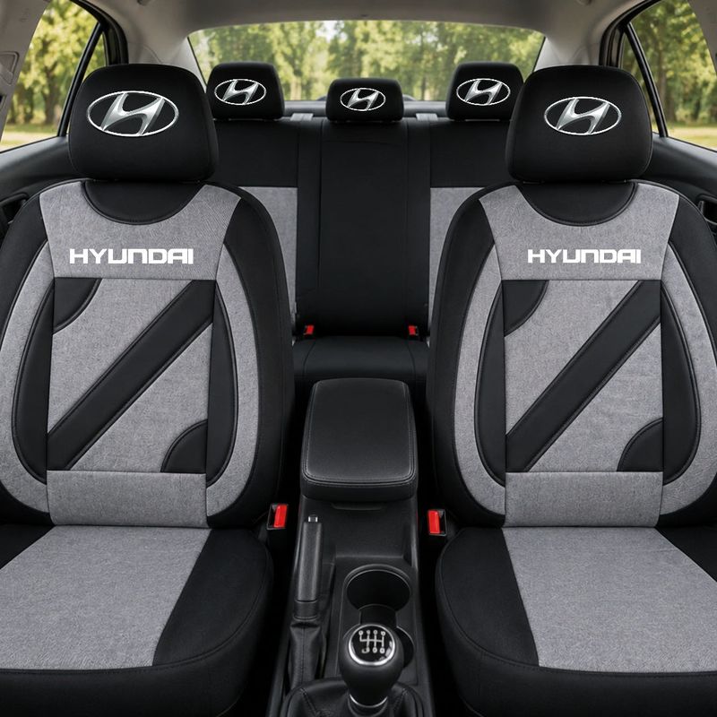 Auto si Moto - Intretinere auto - Huse auto - Set Huse Scaune Universale Nero Gri Personalizate cu Hyundai - Infinity.ro
