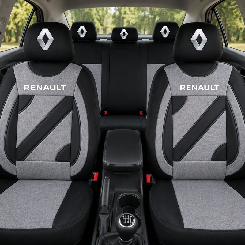Auto si Moto - Intretinere auto - Huse auto - Set Huse Scaune Universale Nero Gri Personalizate cu Renault - Infinity.ro