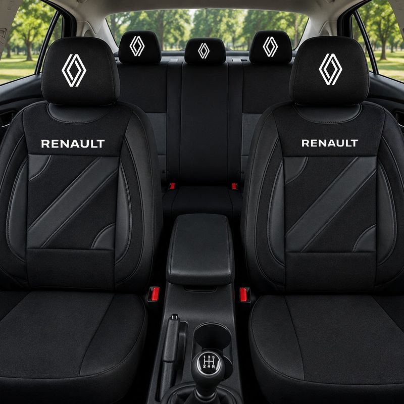 Auto si Moto - Intretinere auto - Huse auto - Set Huse Scaune Universale Nero Negru Personalizate cu Renault Nou - Infinity.ro