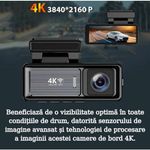 Auto si Moto - Electronice auto - Camere auto si DVR - Camera Auto DVR 4K UHD dubla, Inclus Card 64GB + Kit 24 ore,  Wi-Fi & GPS, Display 3.2 inch - Infinity.ro