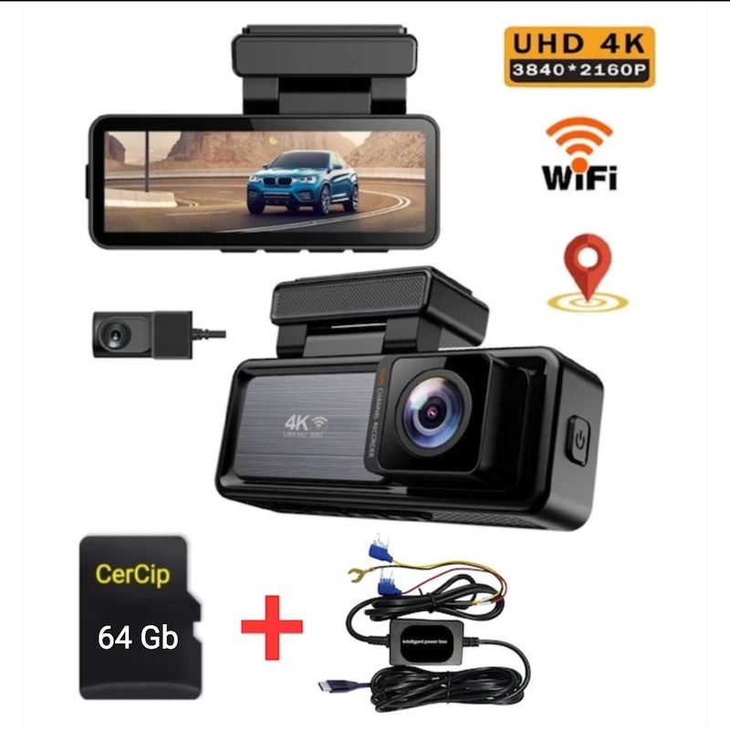 Auto si Moto - Electronice auto - Camere auto si DVR - Camera Auto DVR 4K UHD dubla, Inclus Card 64GB + Kit 24 ore,  Wi-Fi & GPS, Display 3.2 inch - Infinity.ro
