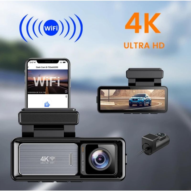 Auto si Moto - Electronice auto - Camere auto si DVR - Camera Auto DVR 4K UHD dubla, Inclus Card 64GB + Kit 24 ore,  Wi-Fi & GPS, Display 3.2 inch - Infinity.ro